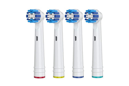 Close up of Oral B toothbrush heads with wedge shape design