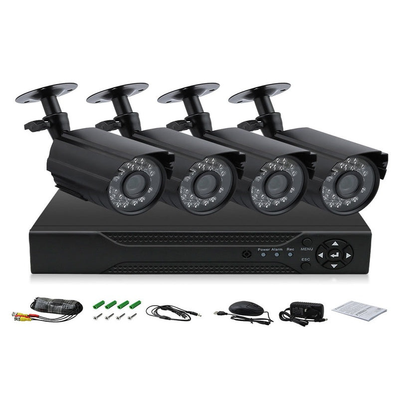Wireless security camera system CCTV showing front view of 4 channel DVR