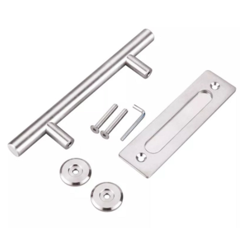 Barn door handle silver iron finish showing full length