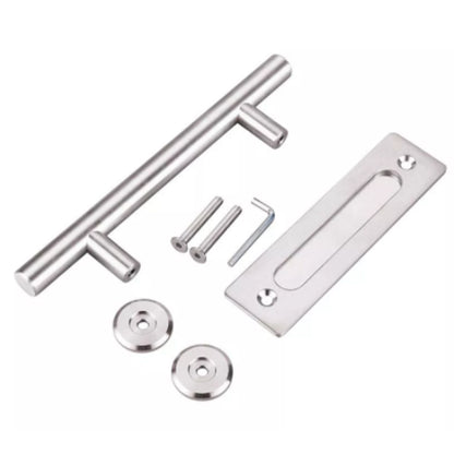 Barn door handle silver iron finish showing full length