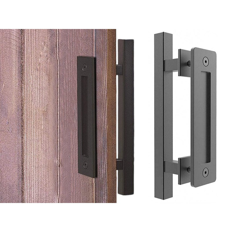 Barn door handle black iron finish front view