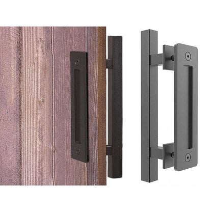 Barn door handle black iron finish front view