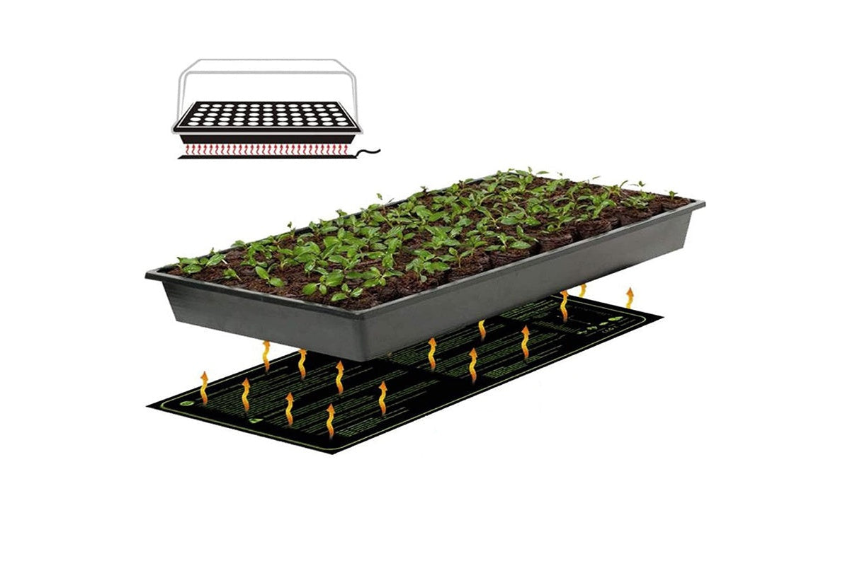 Seedling heat mat showing metal heating wire under PVC layer