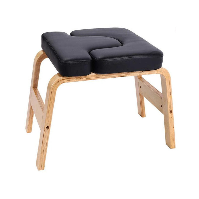 Yoga stool headstand bench stool showing black birch wood frame