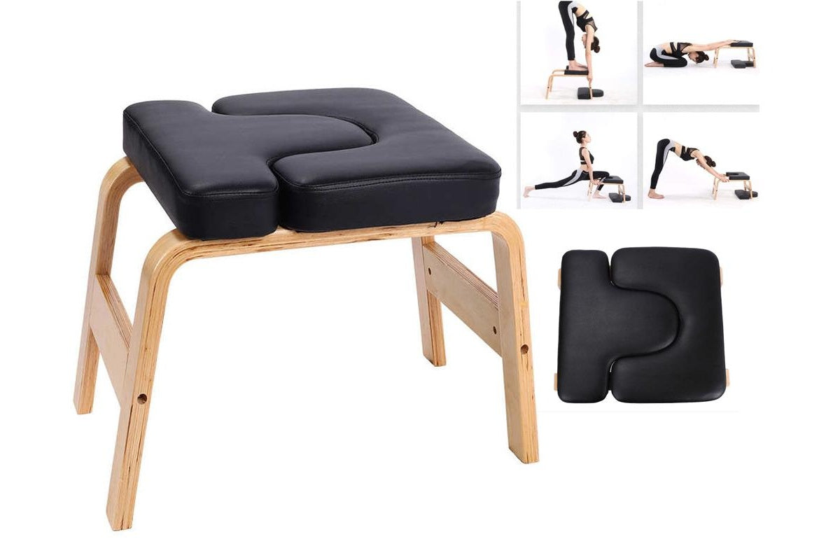Close up of PU leather cushion on yoga stool headstand bench stool