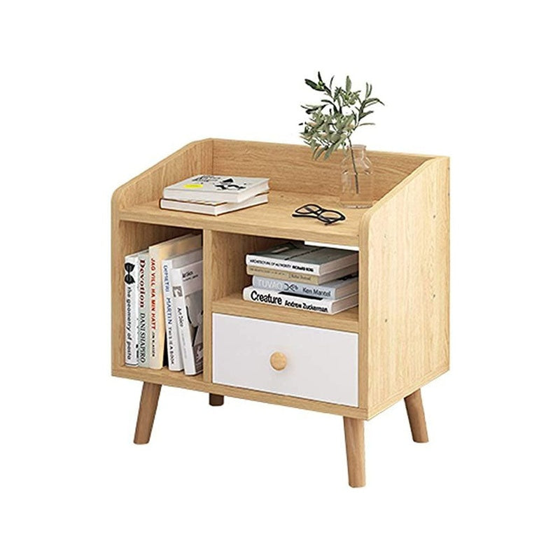 Bedside table with drawer showing wooden brown finish