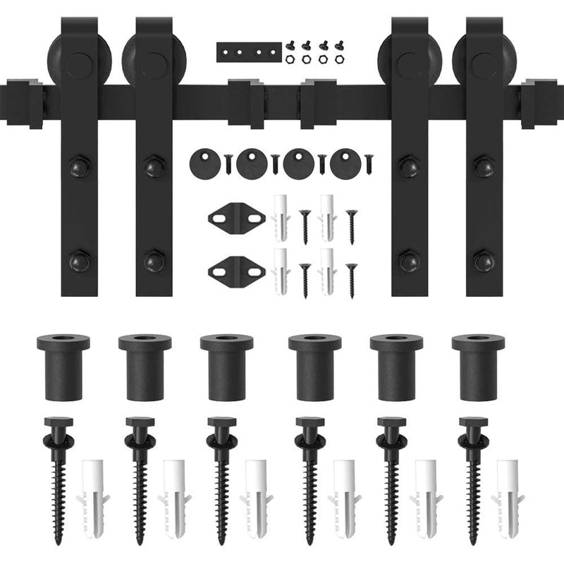 Barn door hardware 4m black carbon steel track close up