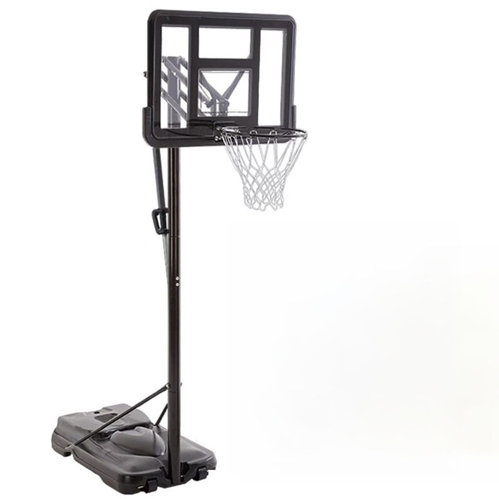 Basketball hoop with height adjustable stand in black steel frame