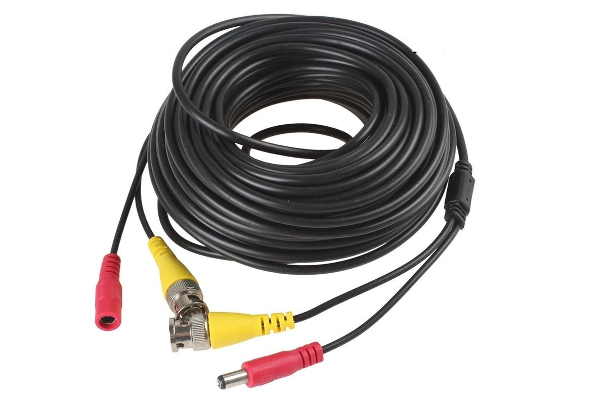 Close-up of BNC connector on 10M CCTV cable for video signal