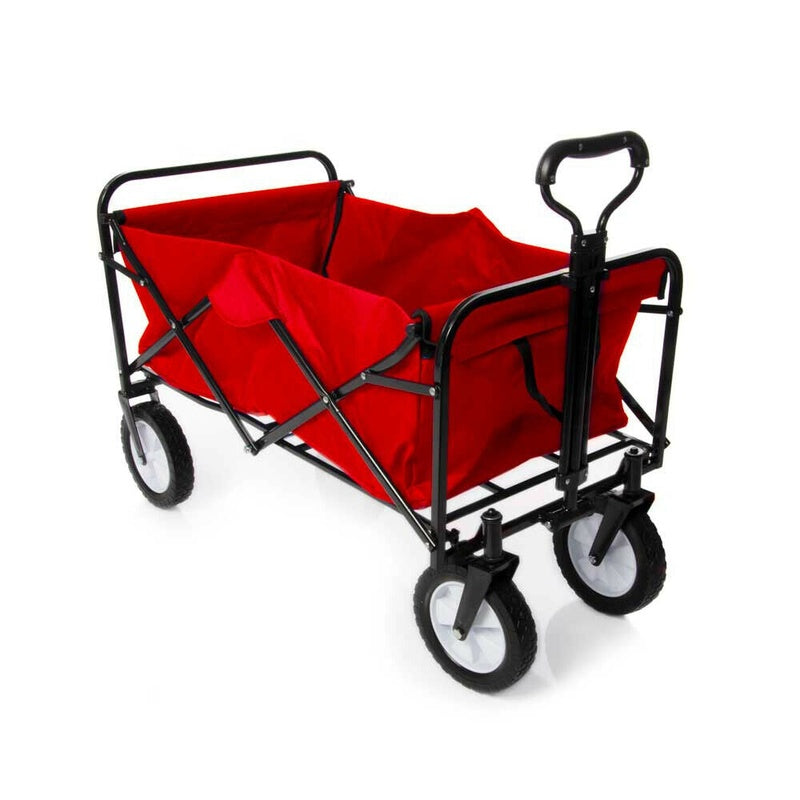 Camping trolley cart side view showing red 600D polyester bag