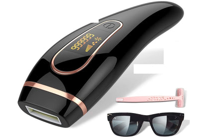 Side angle of IPL laser hair removal device highlighting ergonomic handle