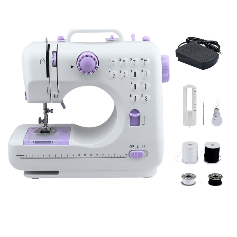 Automatic sewing machine front view showing compact design
