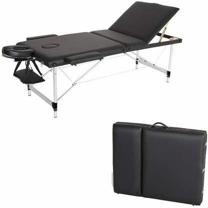 Portable massage table in black aluminium frame side view