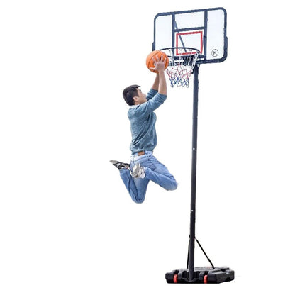 Adjustable portable basketball stand hoop showing full height