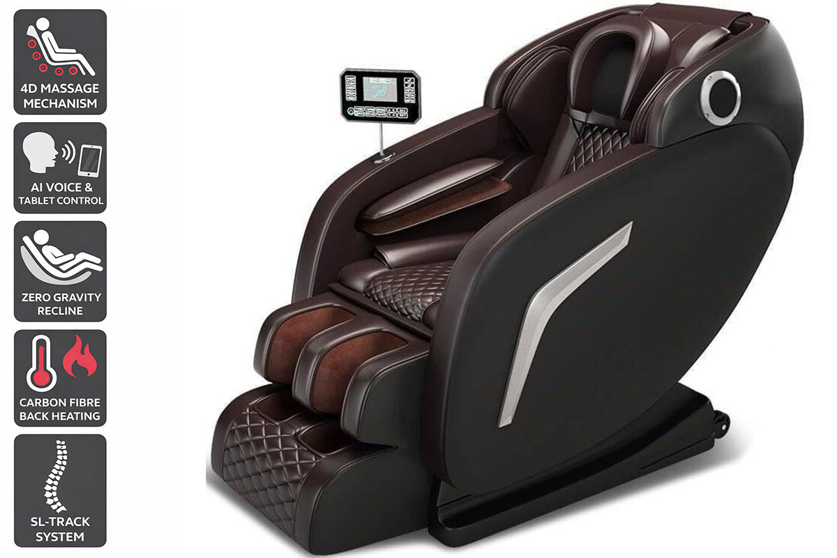 User sitting comfortably in massage chair with remote
