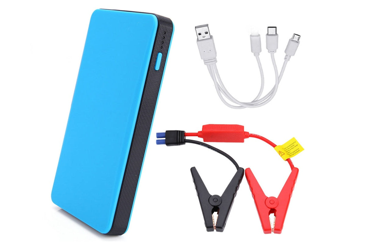 Close up of car jump starter clamps for 12V battery