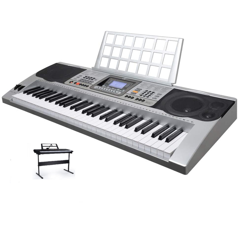 Keyboard piano 61 keys front view with silver finish