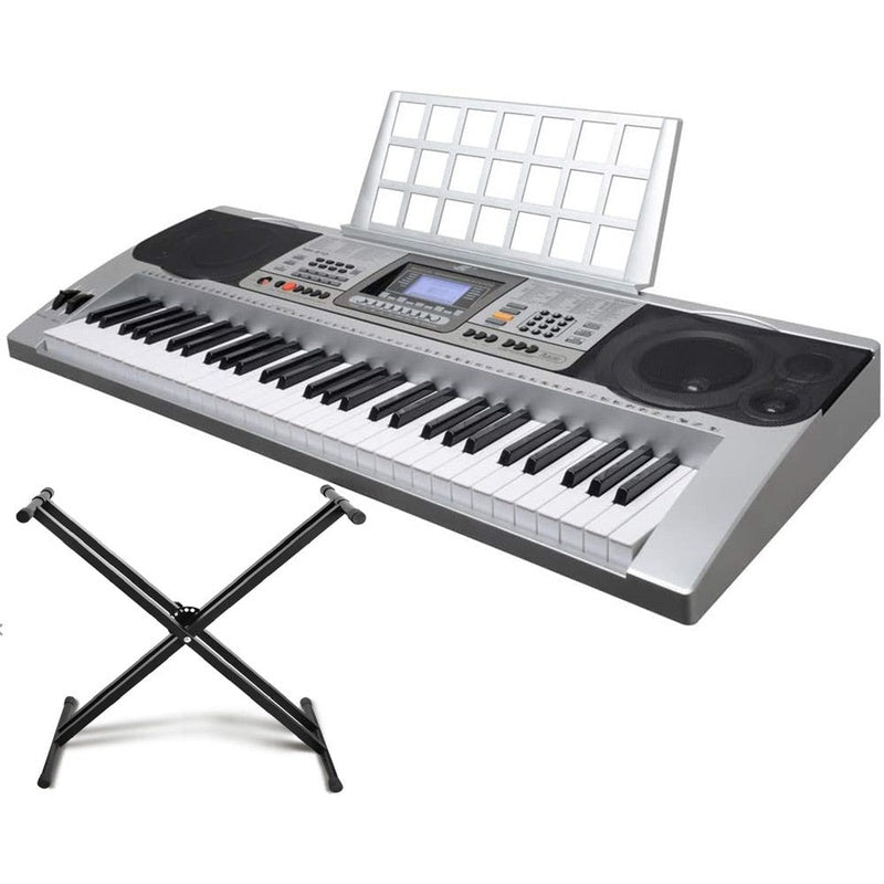Electronic keyboard piano 61 keys front view with silver finish