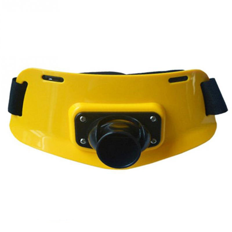Fishing gimbal belt rod pole holder yellow front view with padded bucket