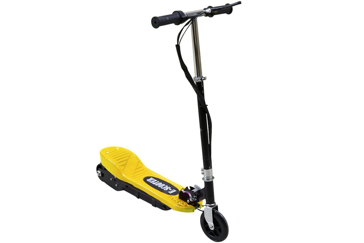 Folded kids electric scooter showing compact size
