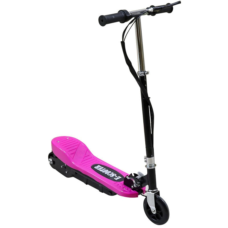 Kids electric scooter pink side view showing foldable frame