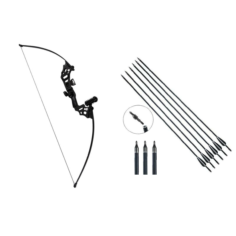 Archery bow with arrows black aluminium alloy handle side view