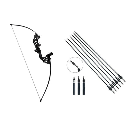 Archery bow with arrows black aluminium alloy handle side view