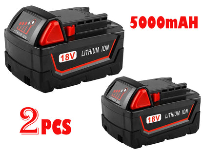 Close-up of battery terminals on Milwaukee M18 18V 5Ah