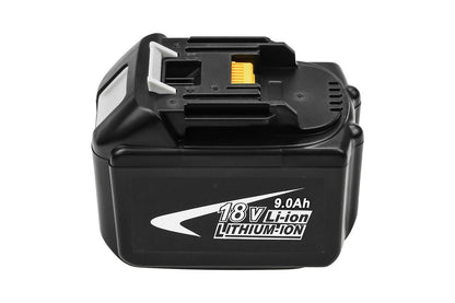 Side angle of Makita 18V 9AH lithium ion battery in black casing