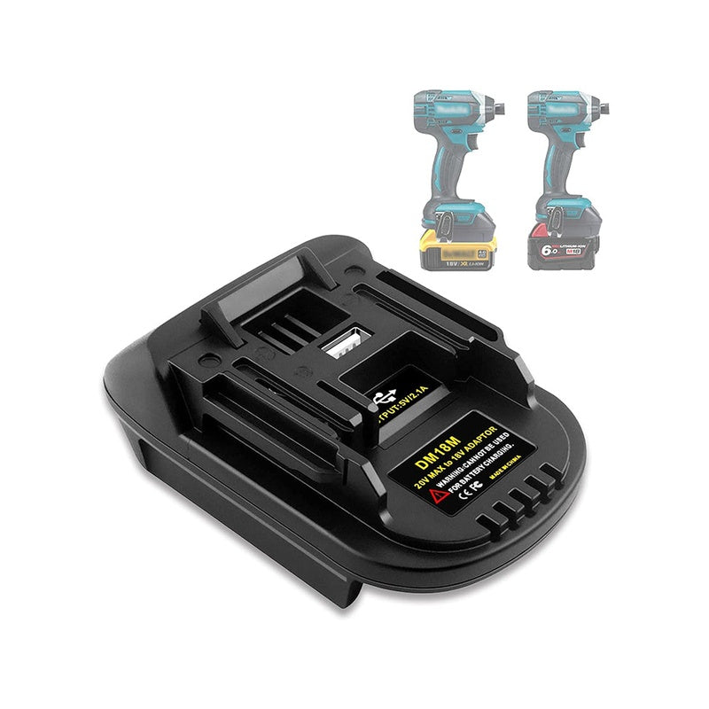 Makita 18V battery adapter side view showing USB charging port