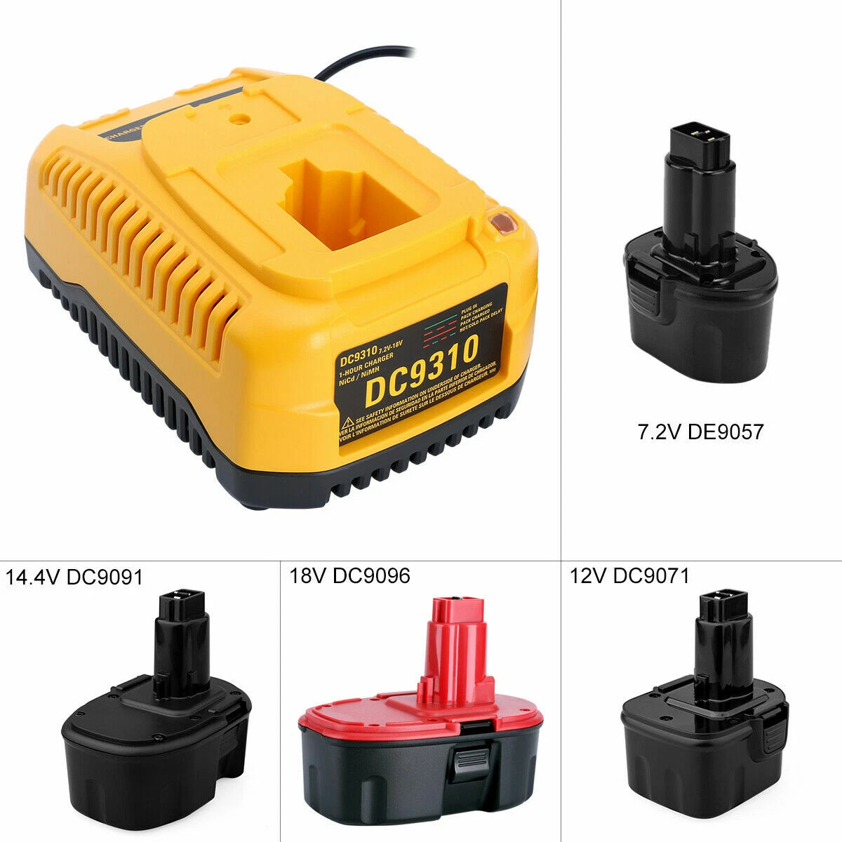Dewalt DC9310 charger connected to a 144V NiMh battery