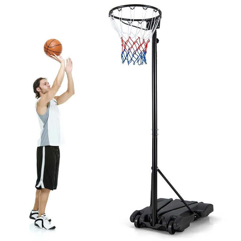 Netball hoop and stand set showing full height adjustment