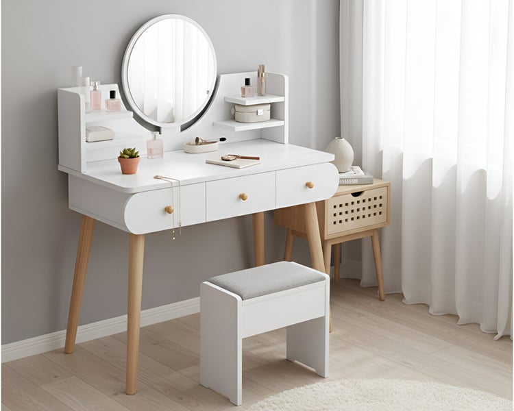 Detail of pinewood table legs supporting Dressing Table with Mirror
