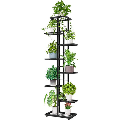 8 tier flower stand plant pot rack in black iron full view