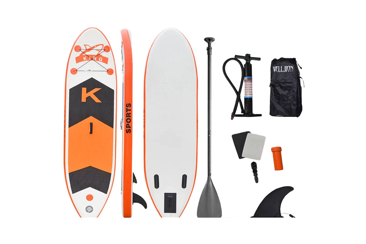Close up of ribbed deck on inflatable stand up paddle board for secure footing