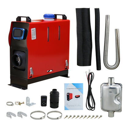 Diesel air heater front view showing red and black metal casing