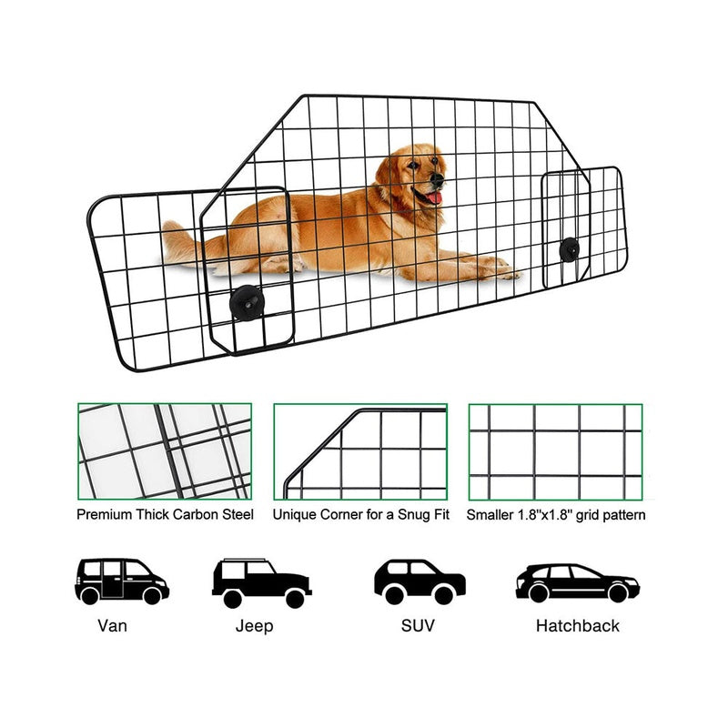 Car pet barrier dog barrier fence showing adjustable steel frame