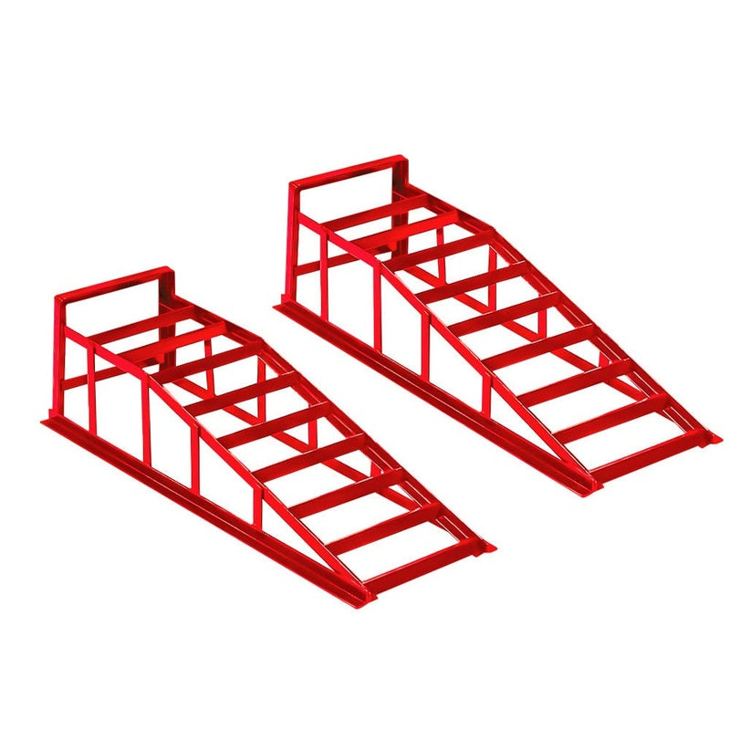 Car ramps 2000kg pair showing red heavy duty steel construction