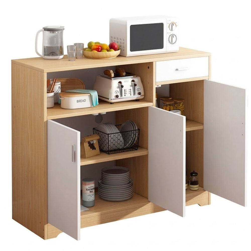 Kitchen cabinet drawer white front view with three doors