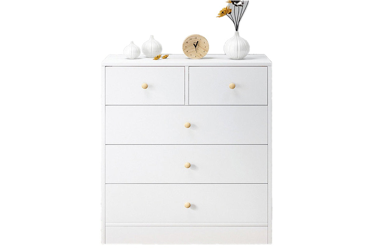 Side angle of tallboy drawers showing slim 35cm depth