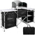 Camping kitchen showing aluminium tabletops and storage cupboards