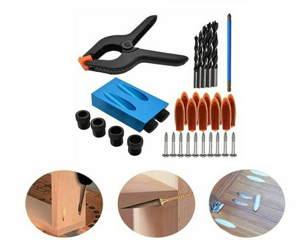Compact pocket hole jig kit held in one hand for DIY carpentry