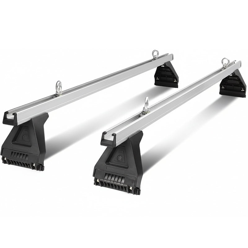 Car roof racks showing adjustable alloy cross bars in silver