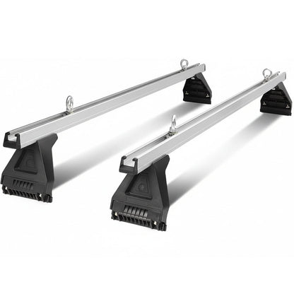 Car roof racks showing adjustable alloy cross bars in silver