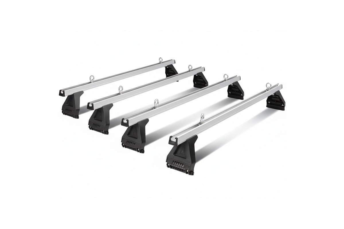 Close up of car roof racks aluminium bars and mounting legs