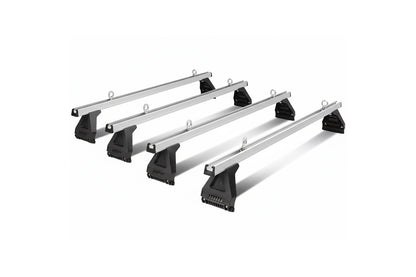 Close up of car roof racks aluminium bars and mounting legs