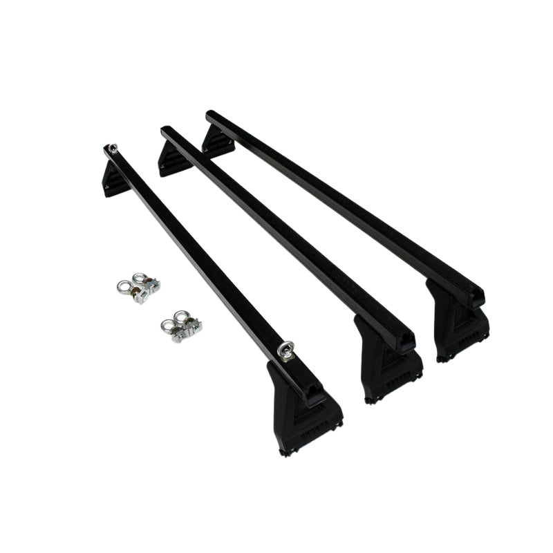 Car roof racks cross bar showing black alloy finish