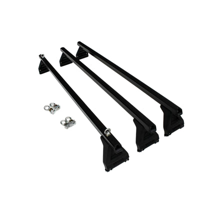 Car roof racks cross bar showing black alloy finish