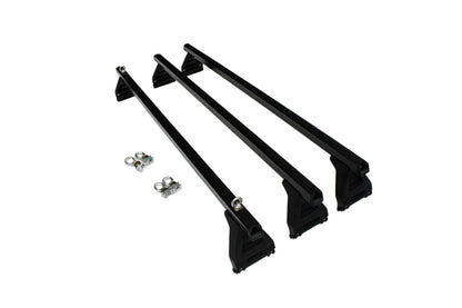 Side view of car roof racks cross bar mounted on gutter