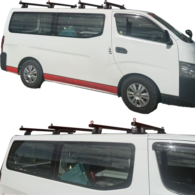 Car roof rack cross bar with eye bolts ready for load securing